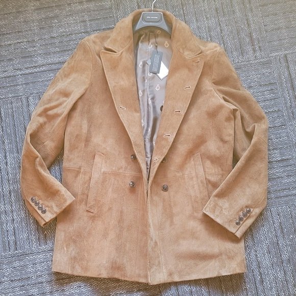 John Varvatos BRUSHED SUEDE DOUBLE BREASTED COAT IN WALNUT - Picture 4 of 11